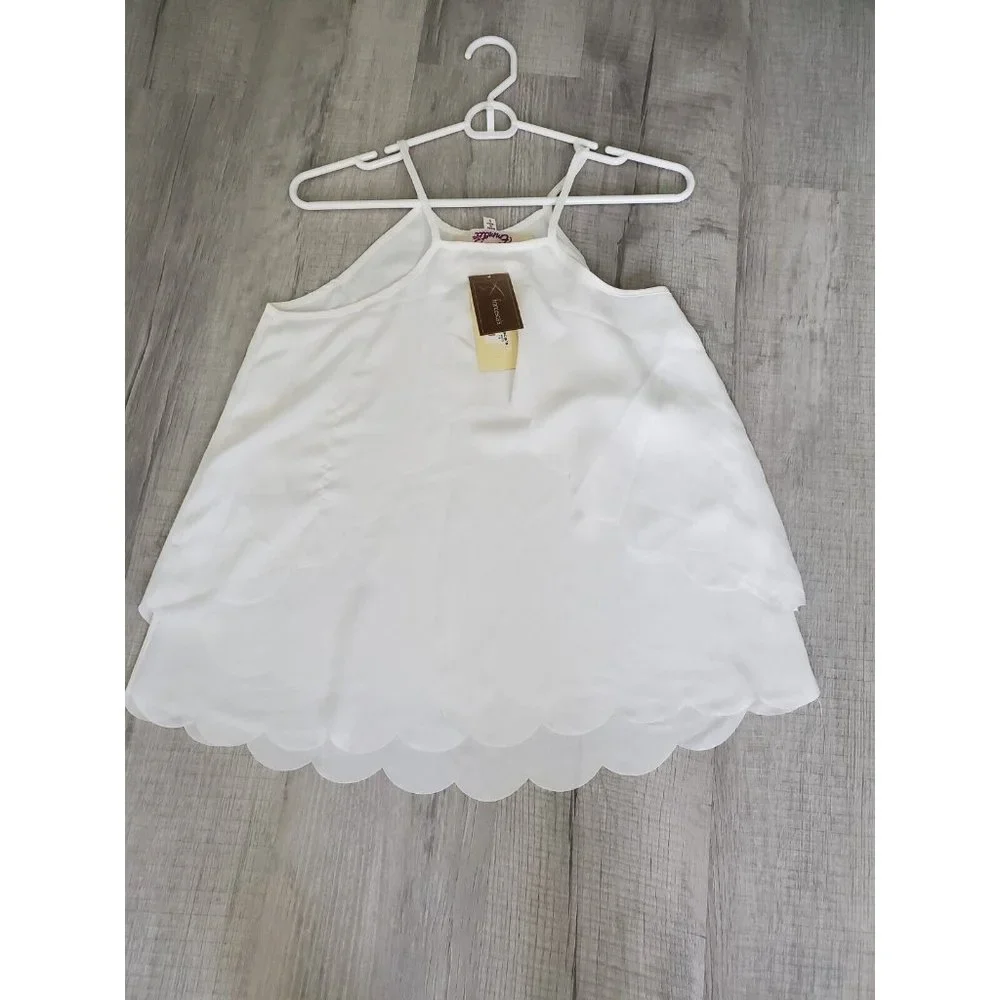 francesca’s Emmelee White tank top, scalloped hem, women’s small NWT - Picture 5 of 8